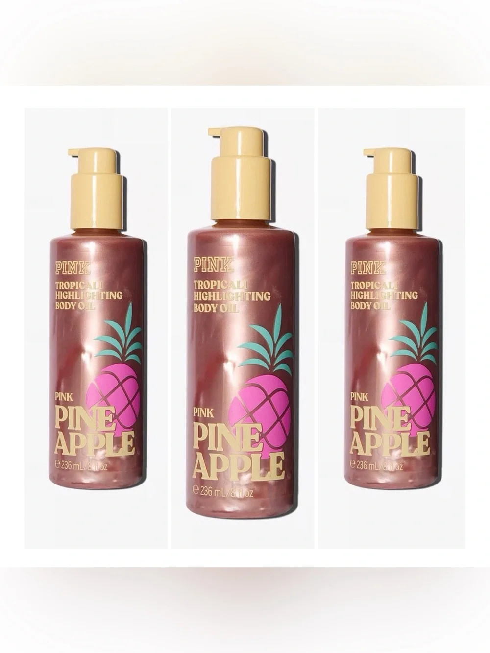 Victoria's Secret PINK Pineapple Highlighting Body Oil ~ 8 fl.oz. ( Lot of 3 )